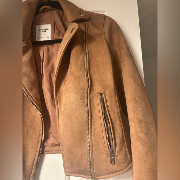 Like New Abercrombie Vegan Suede Moto Bomber Jacket, Brown - Picture 4 of 8